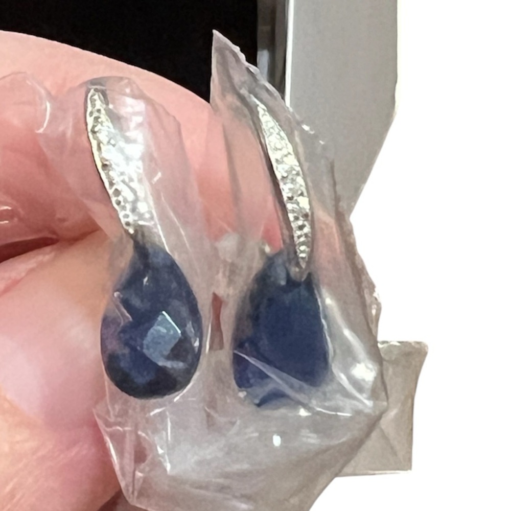 Vintage Avon Sterling Silver CZ September Sapphire Drop Earrings NIB